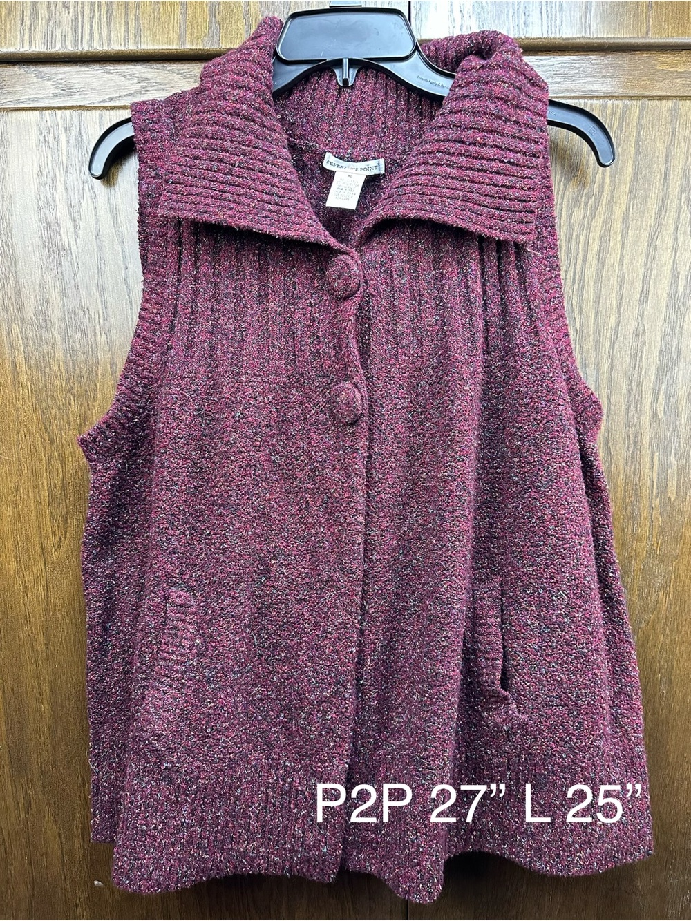 Sleeveless Knit Button-Front Vest - Burgundy